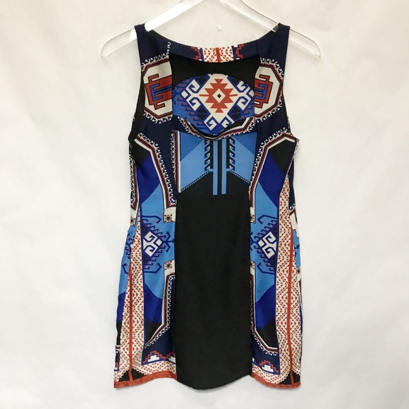Farm Rio Aztec Geometric Print Cut-Out Back Sleeveless Sheath Dress S/P - Picture 3 of 9